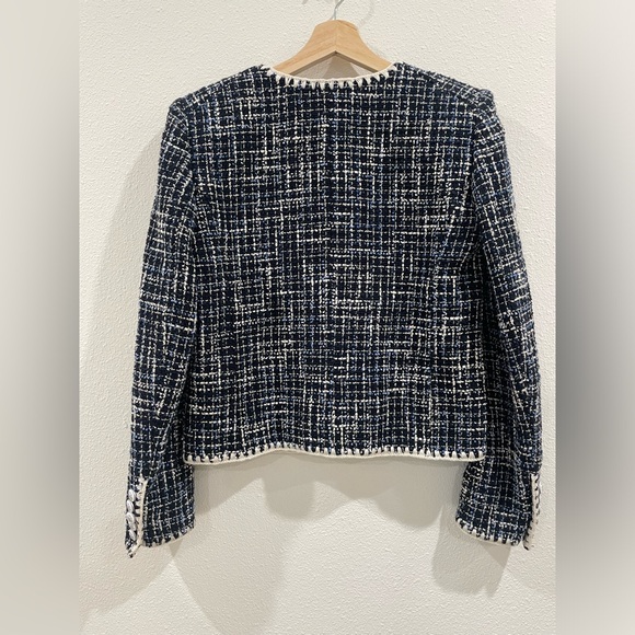 Veronica Beard Navy and White Tweed Embroidered Button Up Blazer Size 6 - Picture 7 of 13